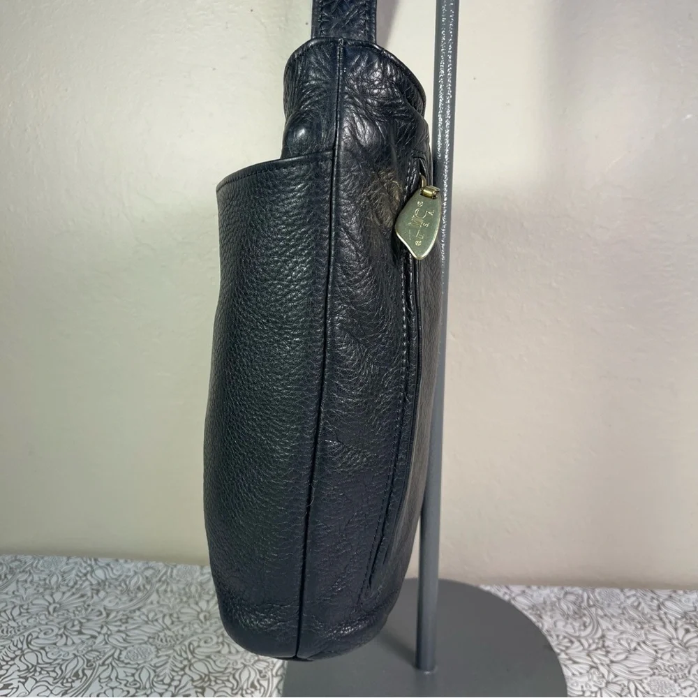 Vintage Libaire Black Leather Shoulder Bag Made in USA Pebbled Leather Purse
